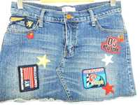 Spódnica mini jeansowa dżinsowa niebieska naszywki 36 S