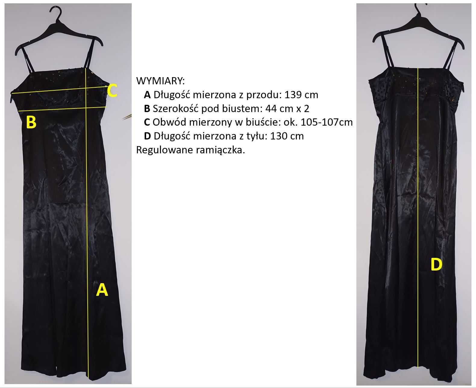 Klasyczna sukienka wieczorowa z cekinami czarna rozmiar 42