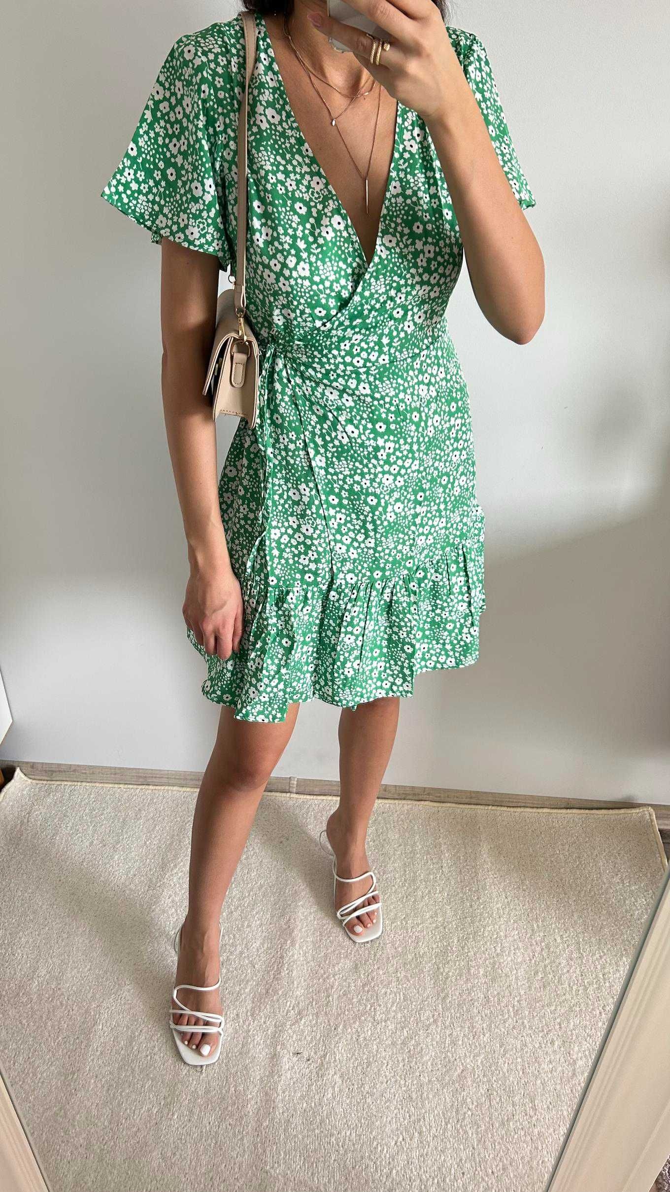 Zielona sukienka w kwiaty M (38)