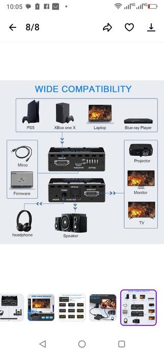 EZCOO - HDMI Splitter 1x1 Audio Extractor 4K 60H, HDMI 2.0 Repeater