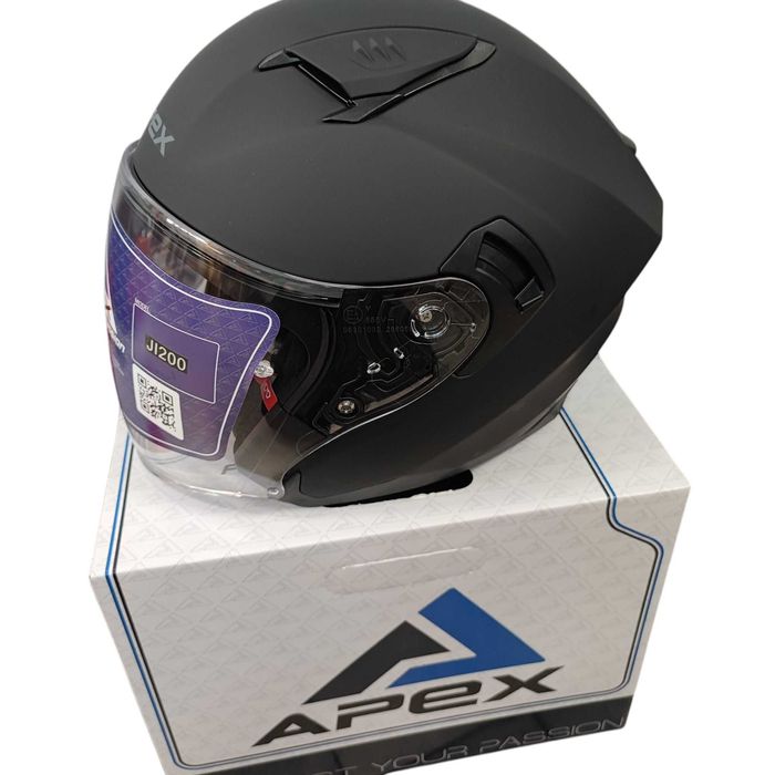 Motocyklowy kask APEX JI200 Solid czarny mat otwarty na choppera