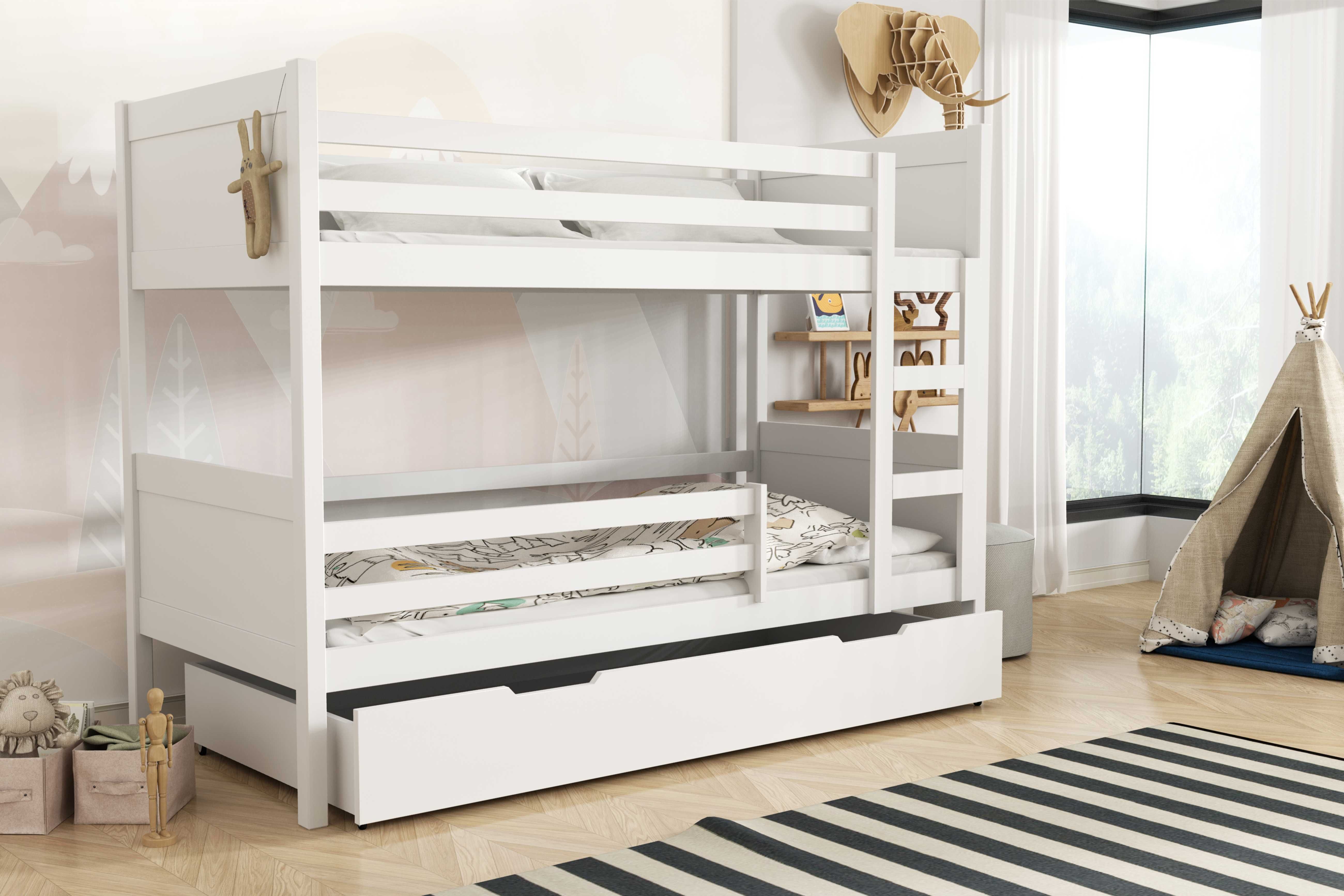 Drewniane łóżko piętrowe dla dzieci LEON - szuflada