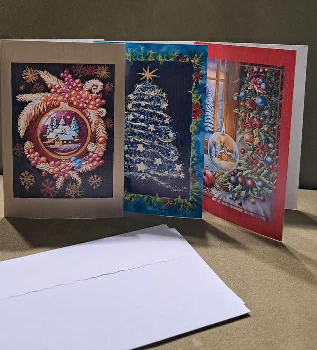 Kartki świąteczne malowane ustami i stopą