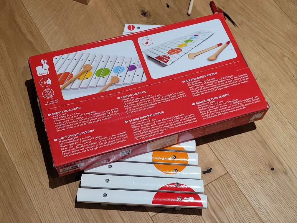 Janod cymbałki drewniane Confetti + zestaw instrumentów drewnianych
