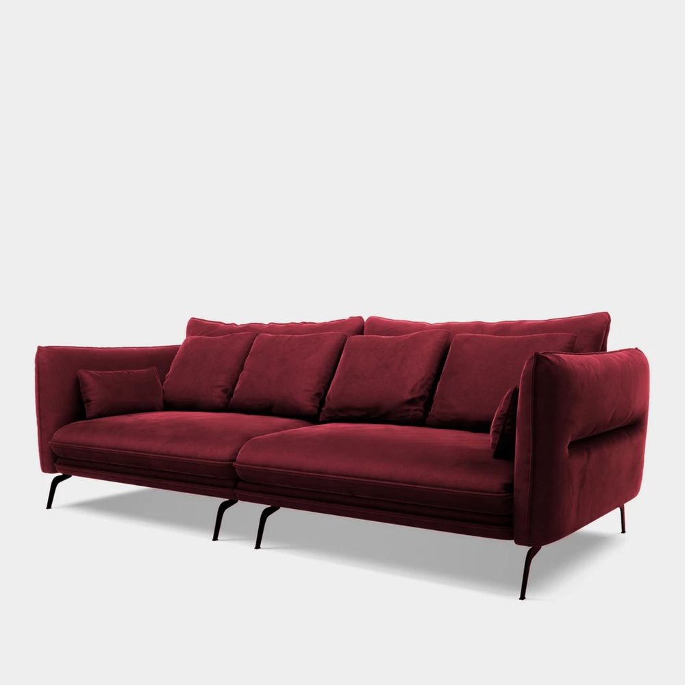 Sofa welurowa bordowa VOCAL 3 osobowa