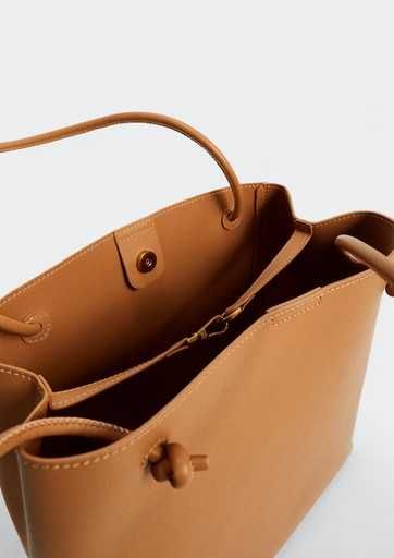 MANGO Torba torebka z węzłami beżowa brązowa duża shopper magnes