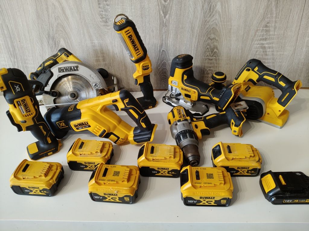 Duzy zestaw akumulatorowy Dewalt XR 7x18v pila lisica multimaster wkrę
