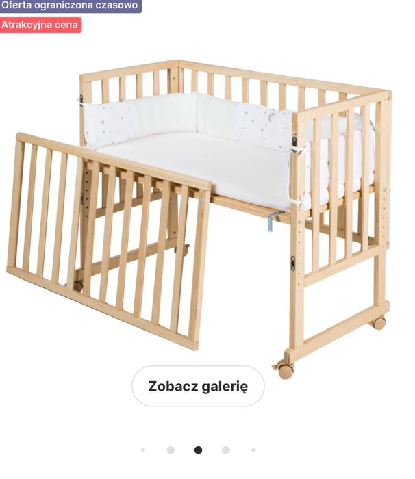 Roba łóżeczko drewniane dostawka safe asleep na kółkach