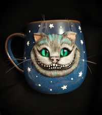 Чашка Кружка Чеширский кот с декором подарок полимерная глина