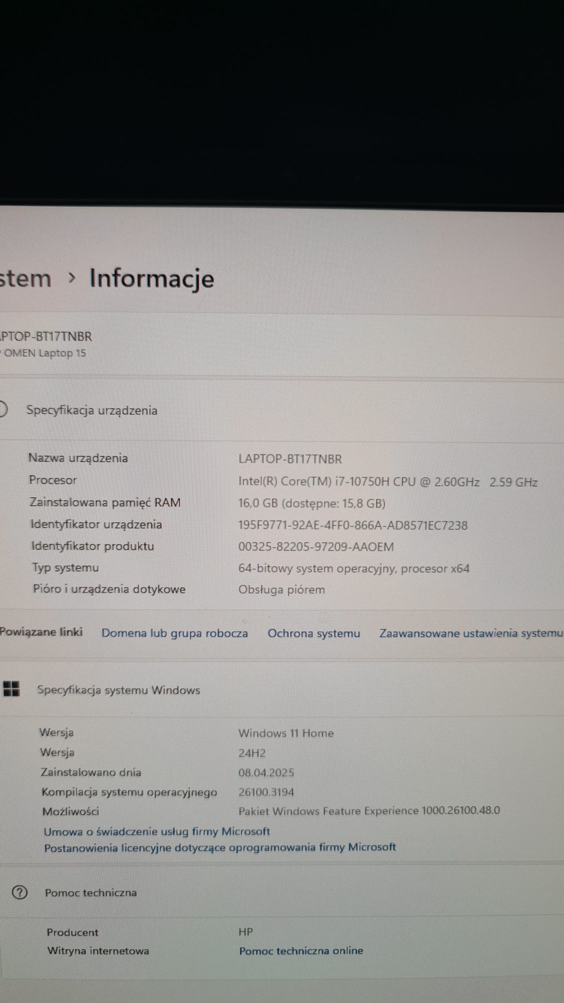 HP Omen 15 i7-10gen RTX2060 16/1000gb 300Hz (Laptop gamingowy)