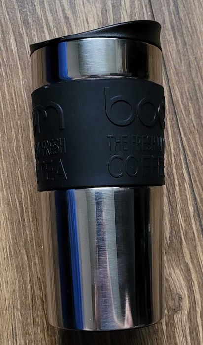kubek termiczny Bodum Travel Mug 0,35l 350ml srebrny czarny zadbany