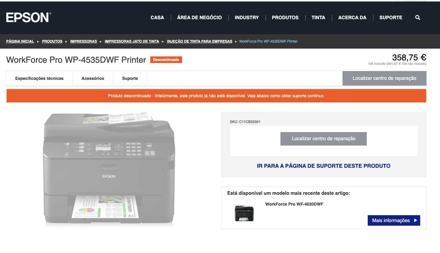 Impressora multifunções Epson -- WP-4535DWF