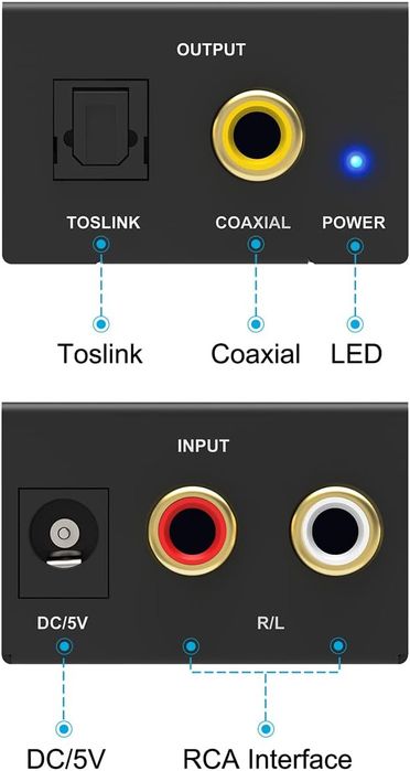 Konwerter audio PORTTA RCA do SPDIF, Toslink, Coaxial, 2-kanałowy