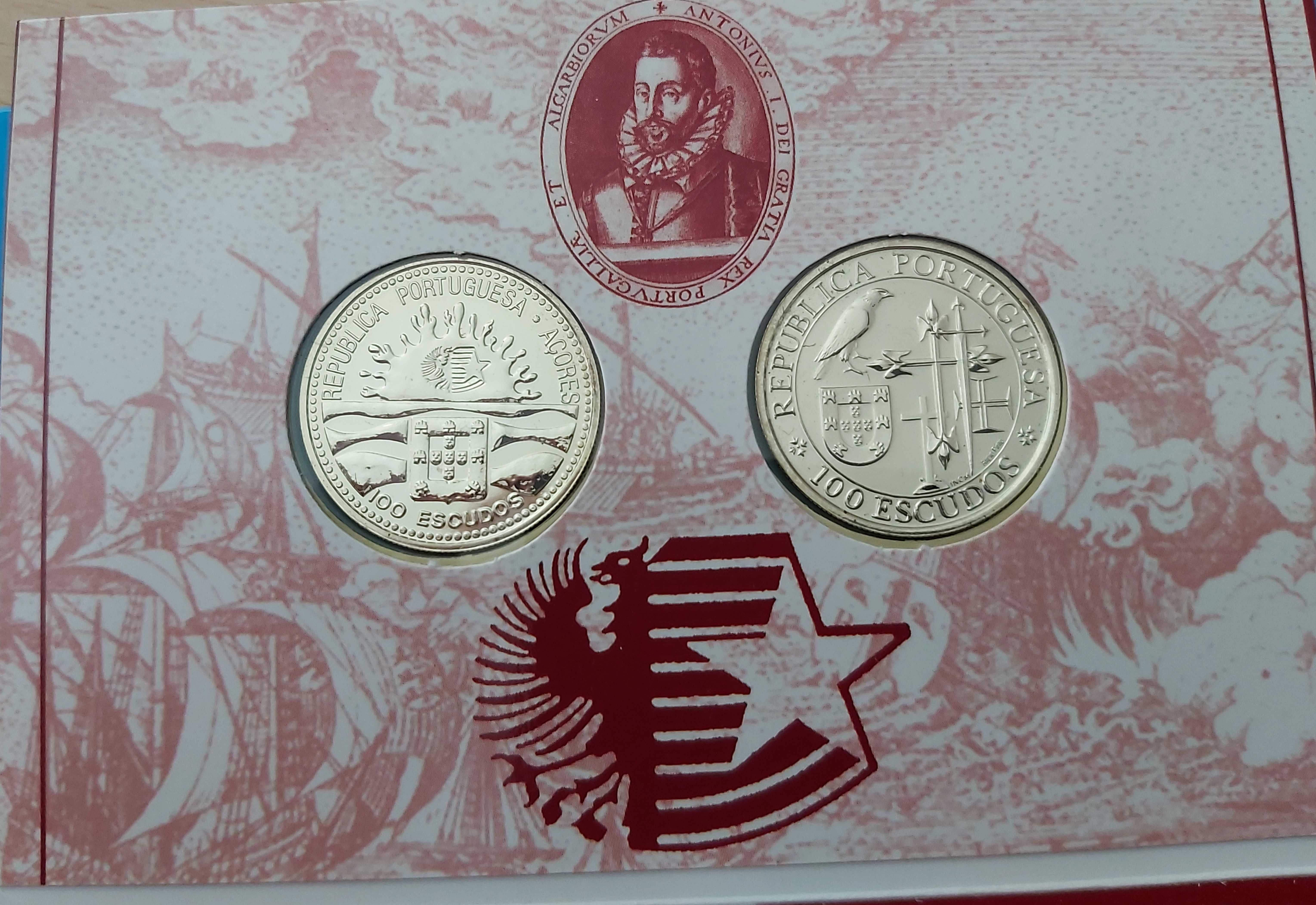 Carteira BNC com 2 moedas de 100$00 Prata