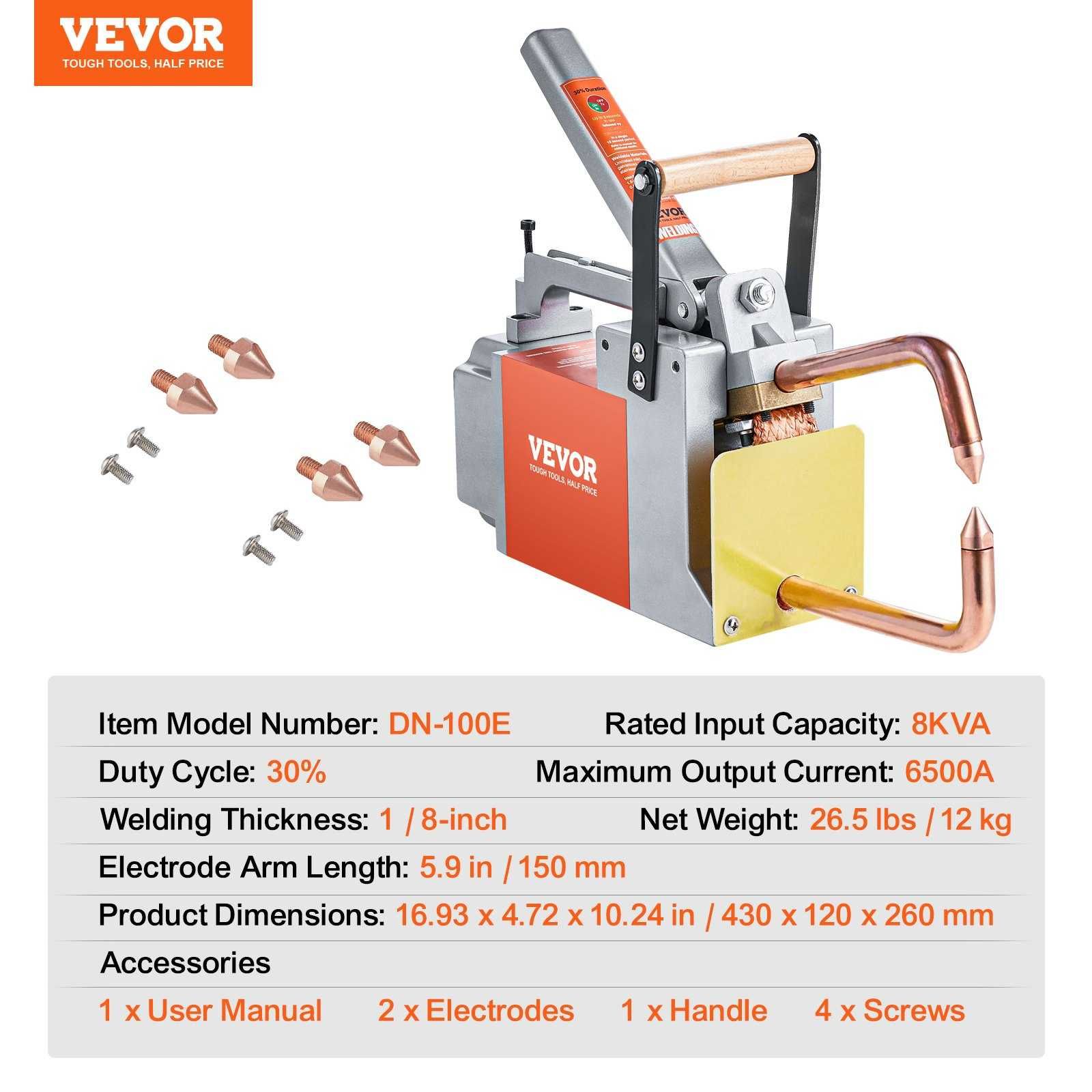 Сварочный аппарат VEVOR 1/8 дюйма с входной мощностью 8 кВА
