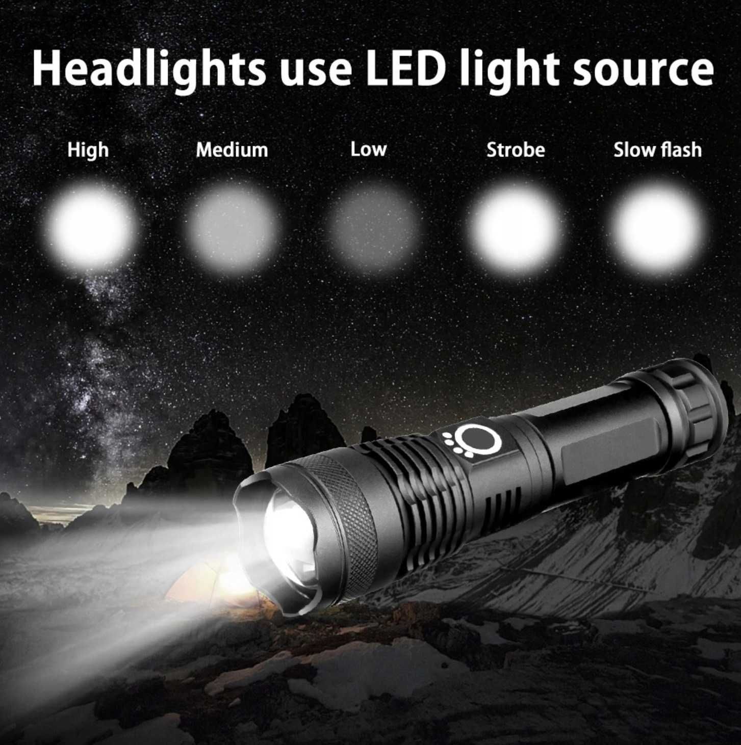 Latarka akumulatorowa turystyczna XHP50 LED USB szperacz halogen lampa