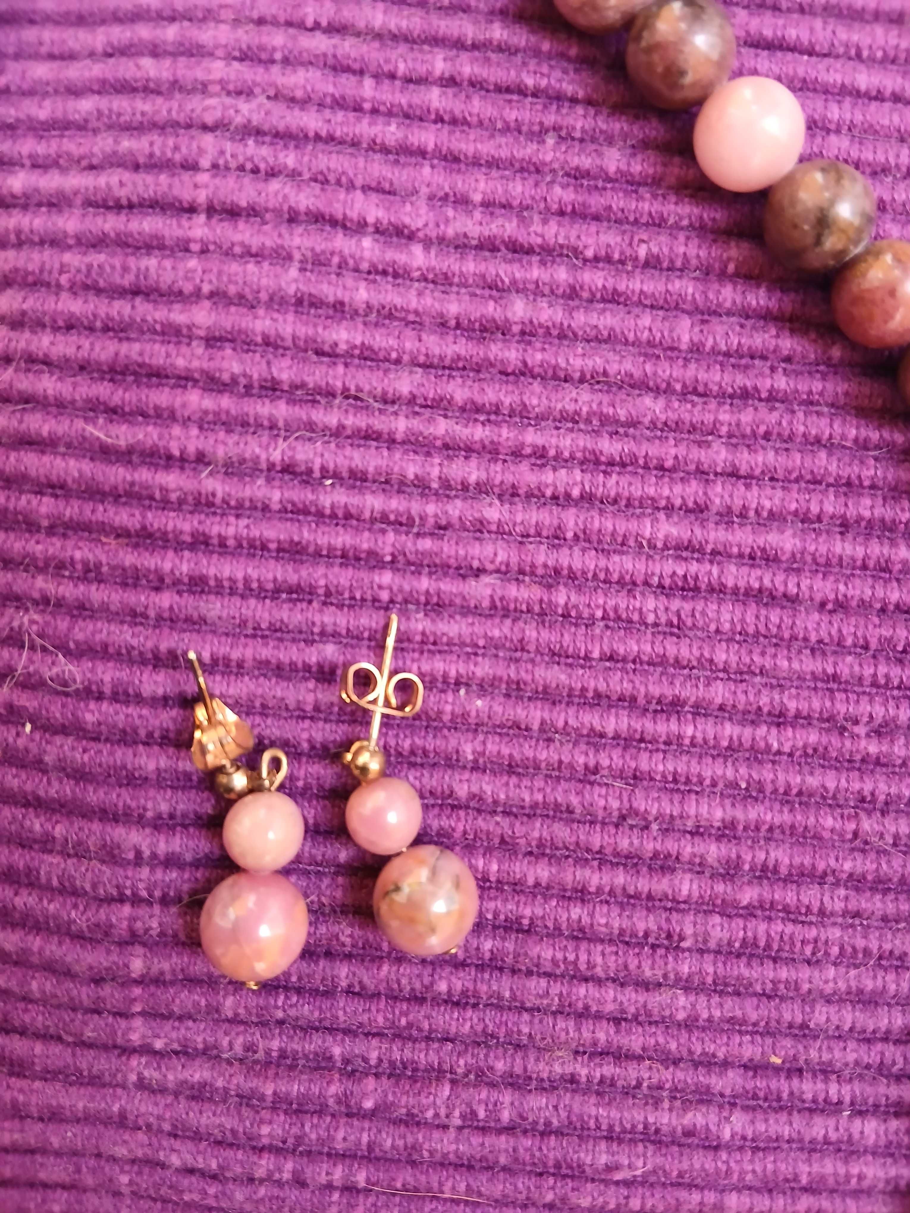 Colar e Brincos de Cristal Rhodonite Feito à Mão