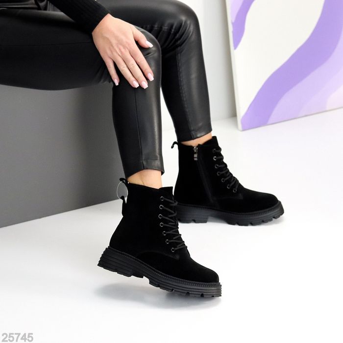 Жіночі черевики ботинки зимові замшеві чорні