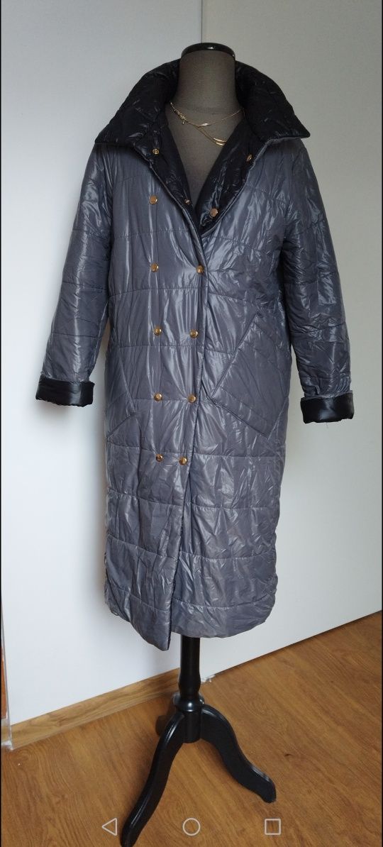 płaszcz dwustronny kurtka zimowa pikowana puchowa lekka