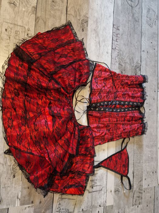 Zestaw 3 częściowy gorset spódnica stringi gothic lolita rozmiar L