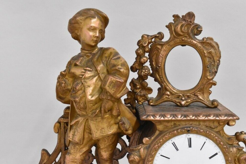 Zegar kominkowy oryginał francuski XIXw. złocony, marmur