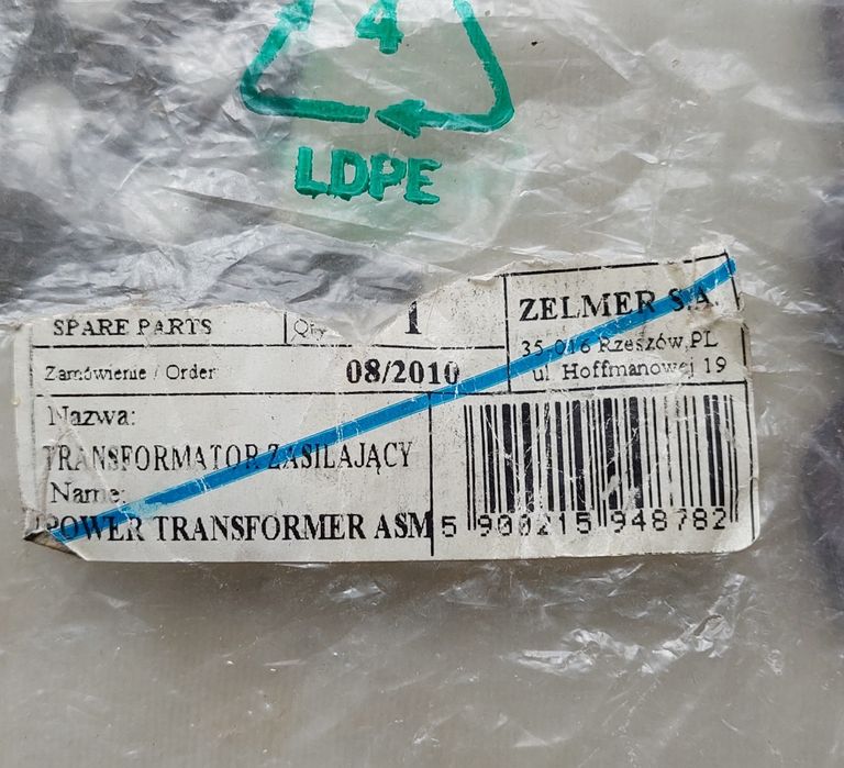 Трансформатор для
увлажнителя воздуха
Zelmer 623205.2018,
12001031