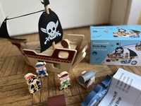 drewniana zabawka edukacyjna statek piracki figurki pudełko instrukcja