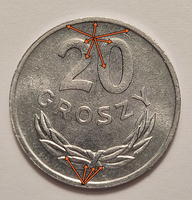 20 gr 1985 r., destrukt - cętkowany rewers - E5