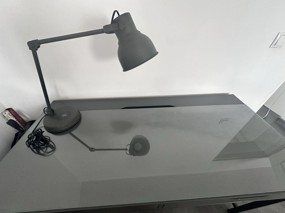 Biurko IKEA ALEX szare z szybą na wymiar, LAMPKA GRATIS