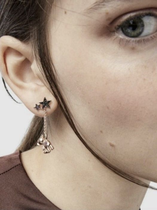 Kolczyki z misiem różowe srebro vermeil 925 z szafirami i rubinami