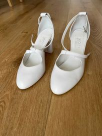 Buty ślubne białe Kotyl, r. 37, skóra, SUPER WYGODNE, obcas 7cm