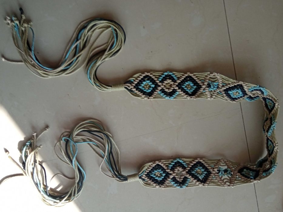 Pasek pleciony sznurek boho vintage  obwód 82 cm szer 6 cm