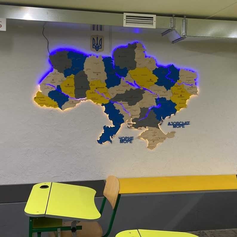 Дерев"яна мапа України з Led підсвіткою карта Украины с подсветкой
