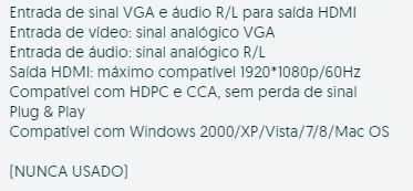 Adaptador De Vga Para Hdmi One Plus Nb1324 Preto Hdtv Male To Vga Male