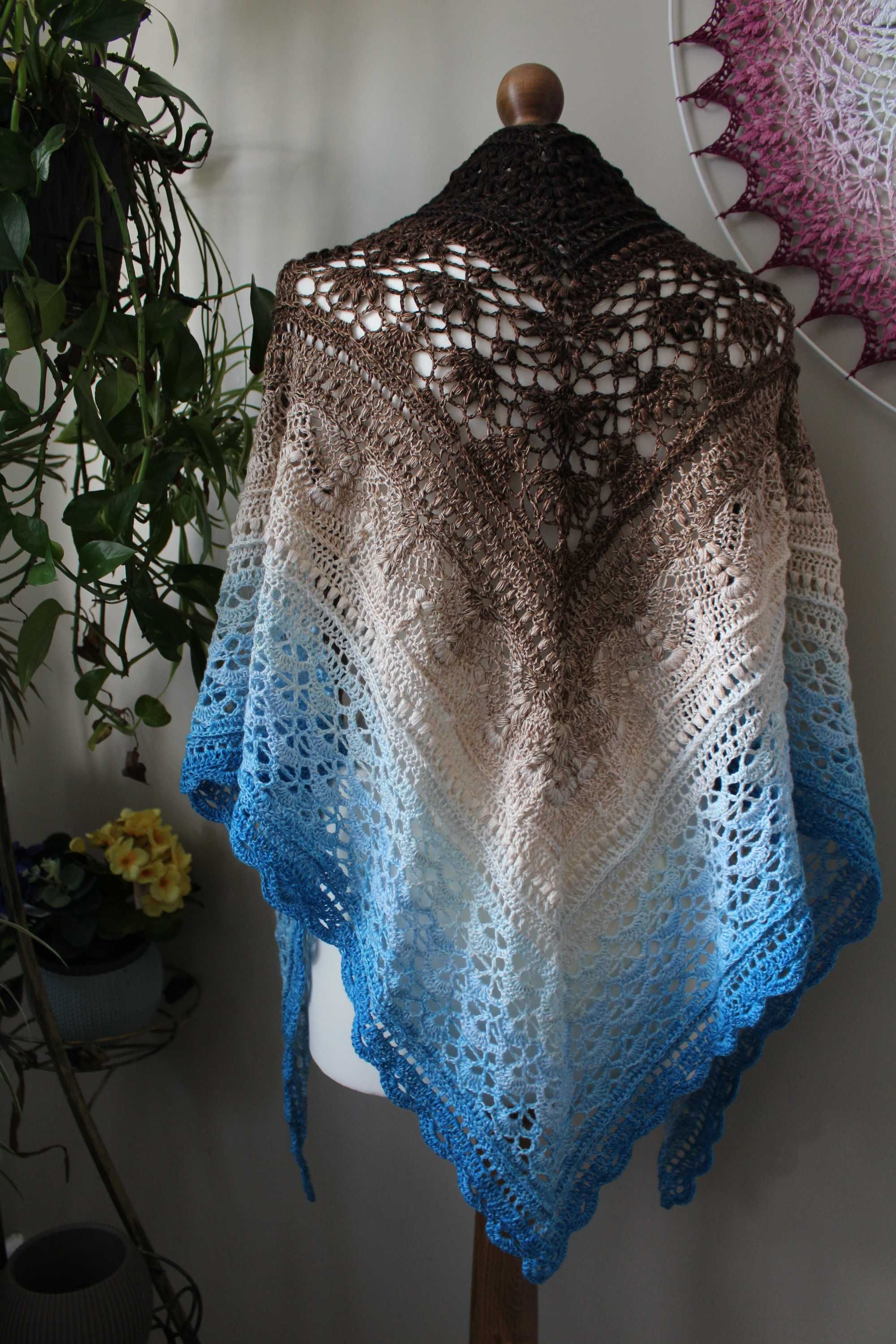 Chusta Ombre, ręcznie robiona na szydełku, szydełko, Handmade