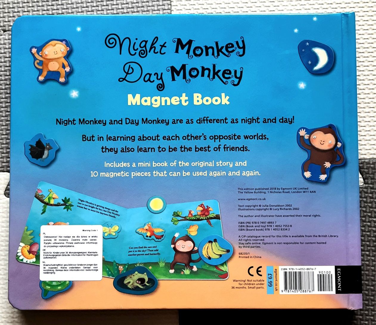 Julia Donaldson Night Monkey Day Monkey książka magnetyczna naklejki