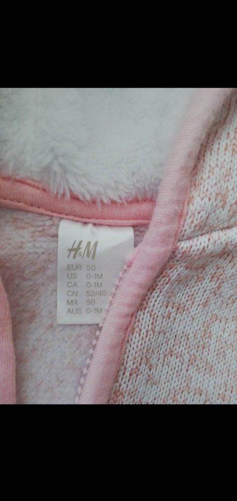 Komplet niemowlęcy H&M spodnie bluza kapturem uszami polarek wcześniak