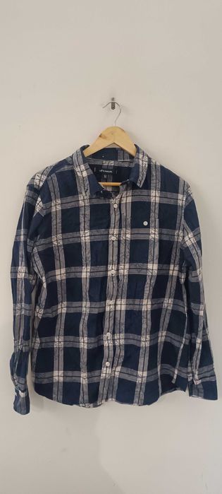 Casualowa koszula męska w kratkę z długim rękawem L bawełna granatowa