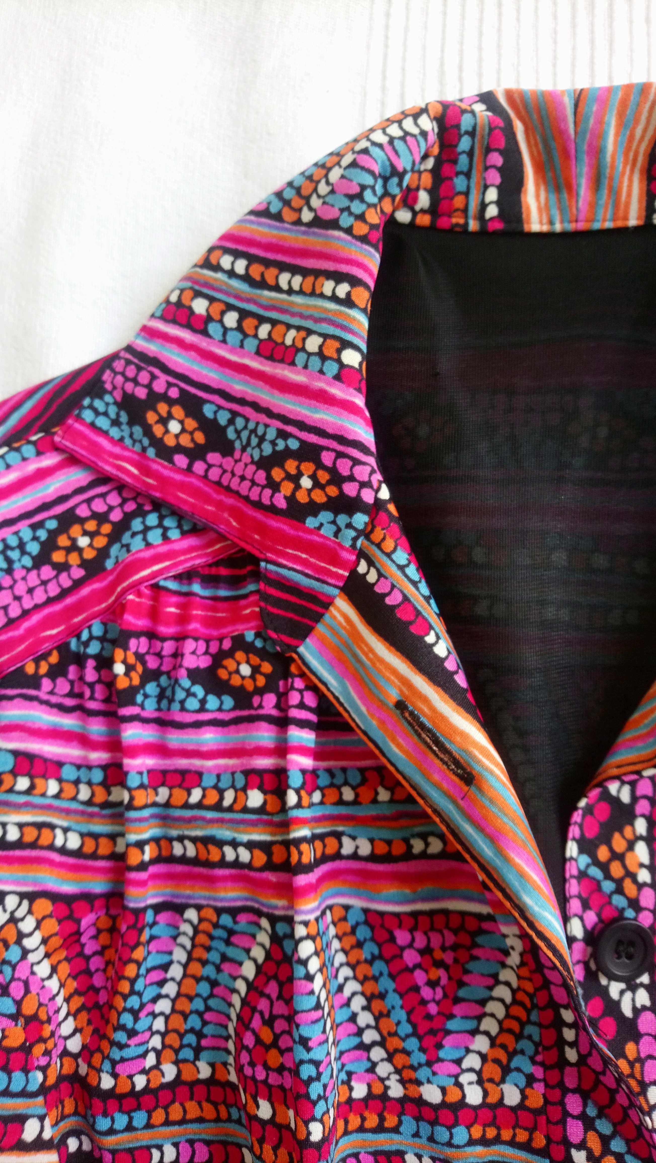Sukienka kolorowa midi, hippi, boho lata 70, wzorki fioletowa