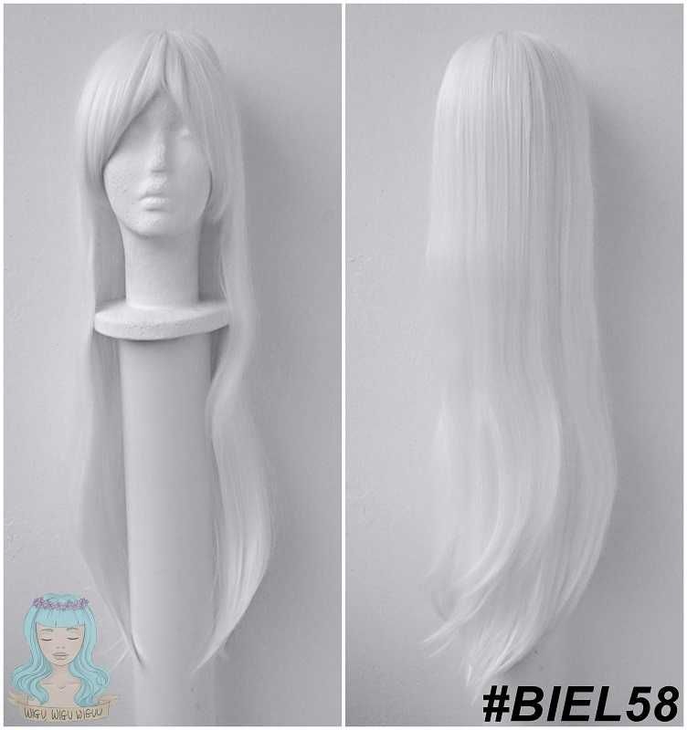 Długa biała peruka Biały długi wig z grzywką prosta cosplay wig