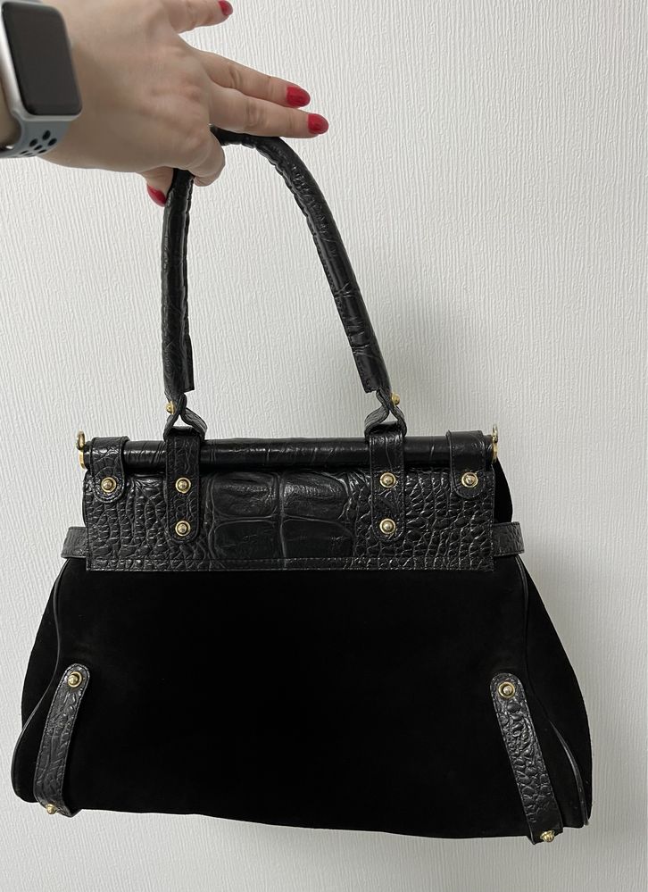 Женская сумка саквояж Fendi, натуральная замша и кожа
