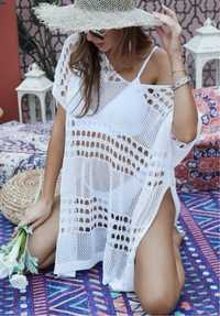 Nowa narzutka pareo tunika sukienka plażowa biała s M l XL xxl