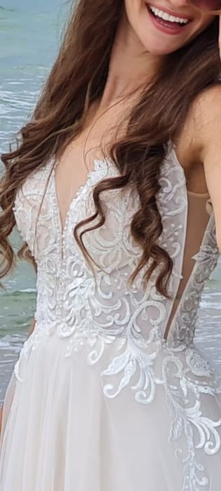 Piękna suknia ślubna ślub S 36 różowa Boho classy pudrowy róż