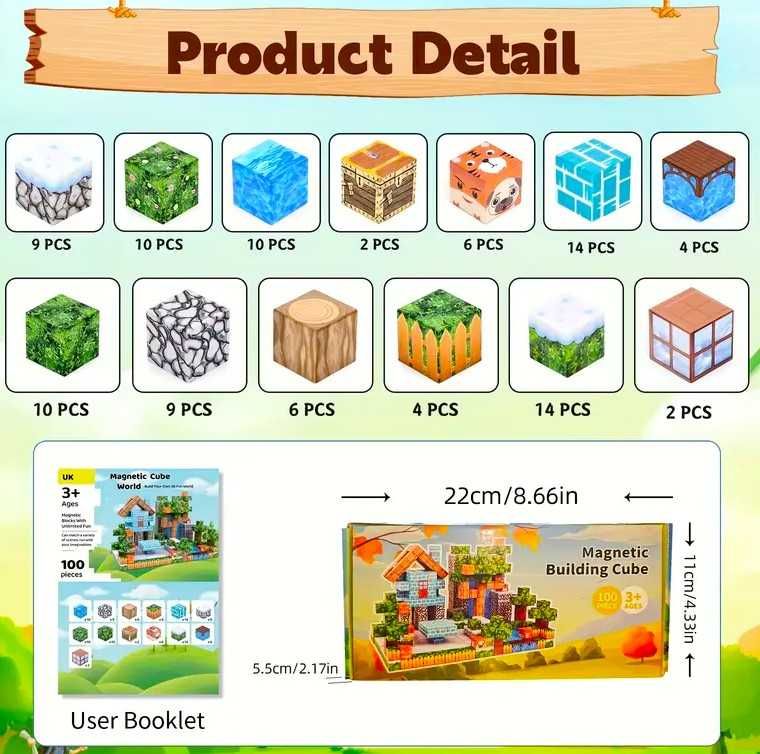 Магнітний конструктор Майнкрафт 100 деталей Minecraft магнітні кубики