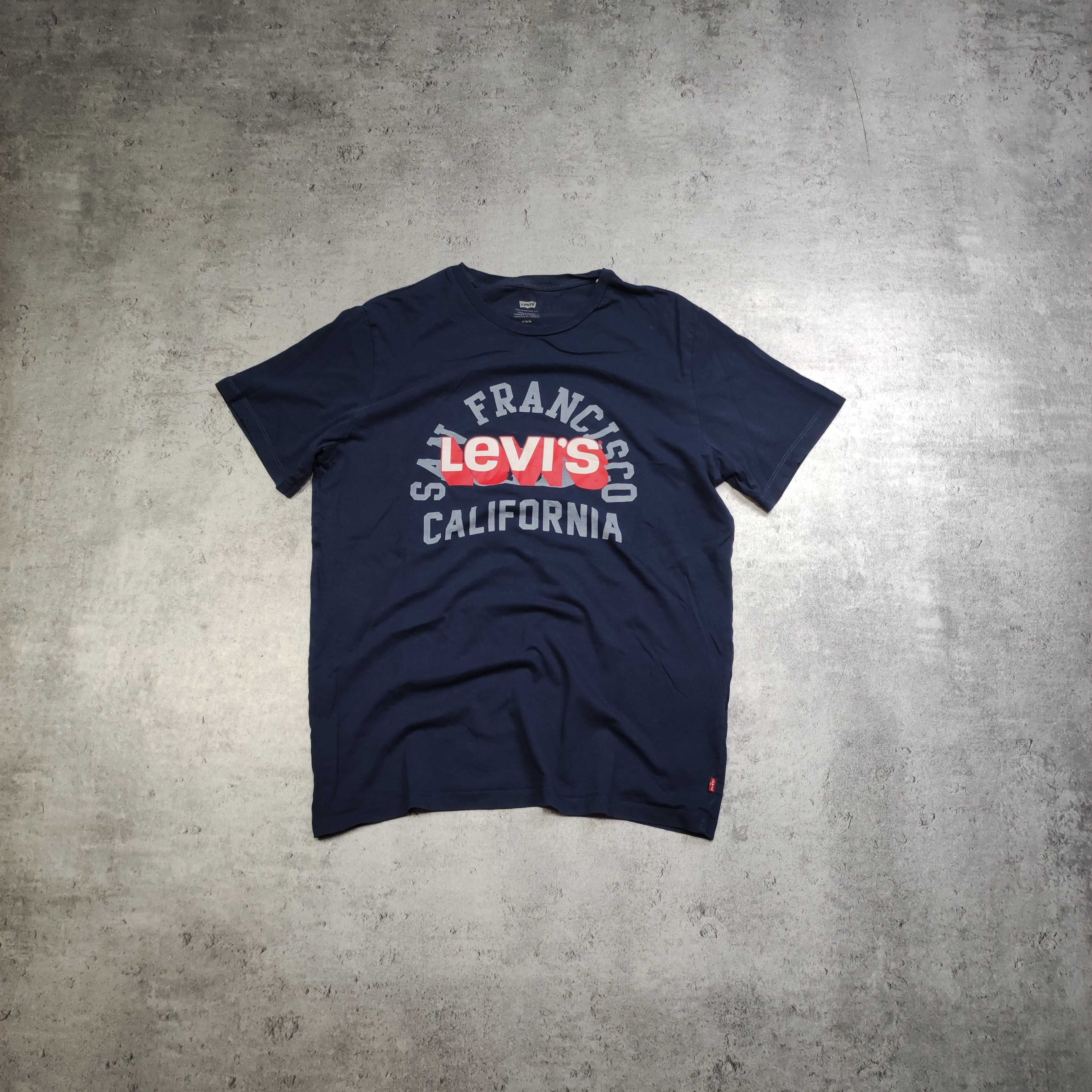 MĘSKA Koszulka PREMIUM Granatowa Levis Duże Logo Bawełna Nadruk Casual