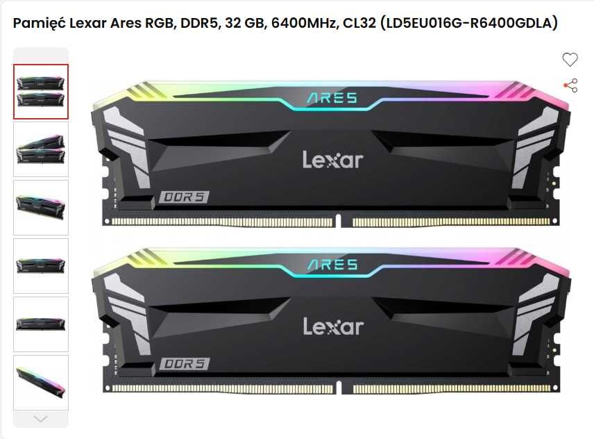 Pamięć Lexar Ares RGB, DDR5, 32 GB, 6400MHz, CL32