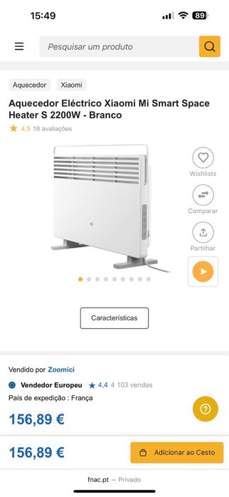 Aquecedor Eléctrico Xiaomi Mi Smart Space Heater S 2200W - Branco