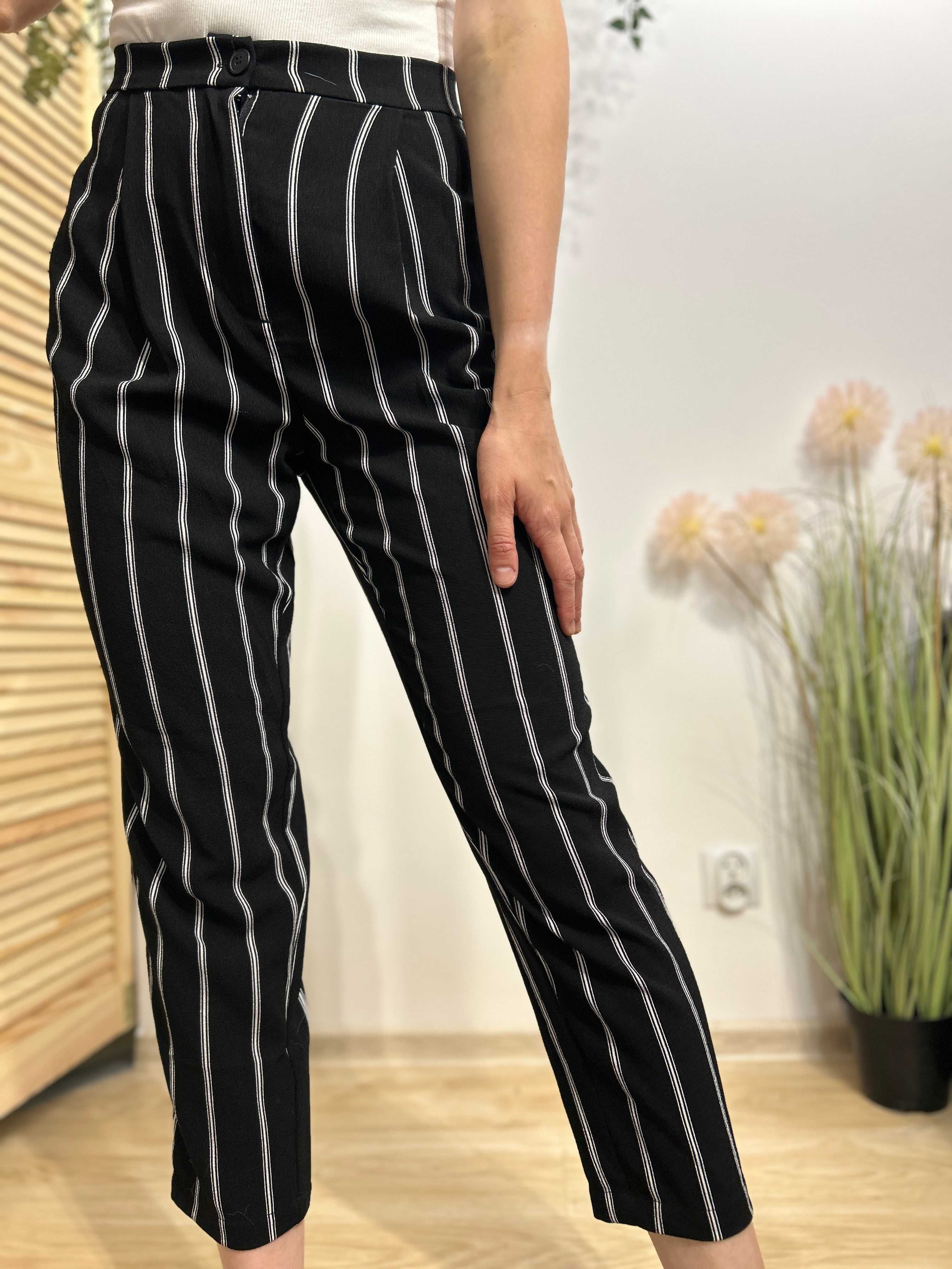 Czarne spodnie w paski – H&M, rozmiar 36