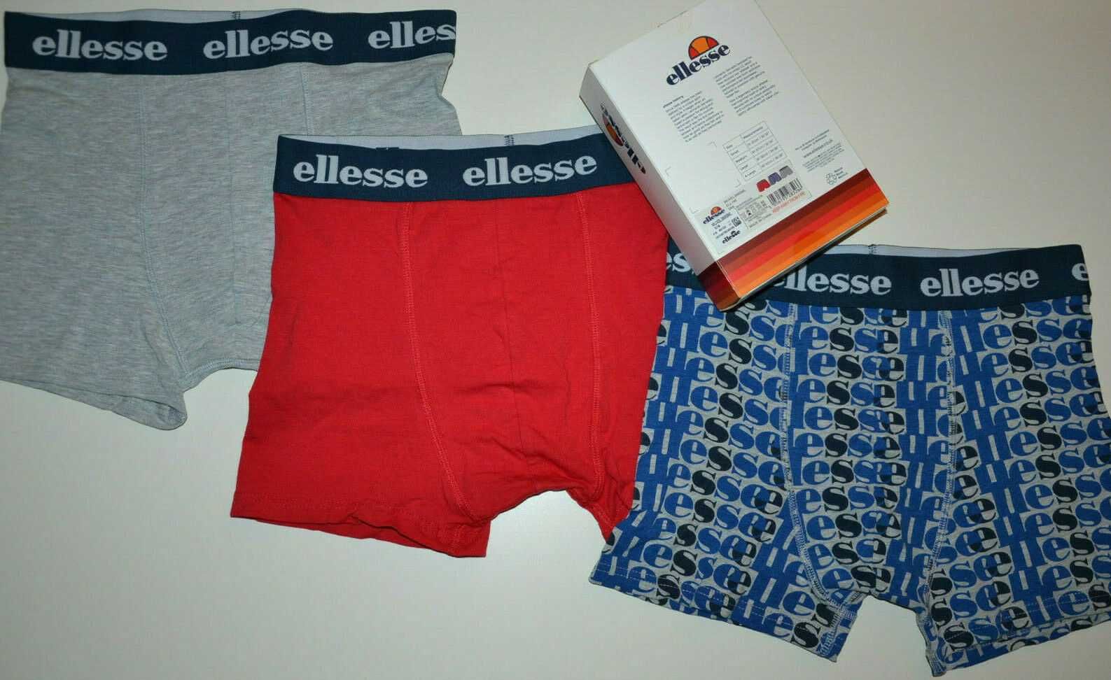 Nowe Bokserki ELLESSE 3 Pack Majtki Męskie Roz S Bawełna 100% Oryginał