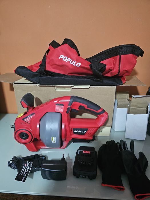 Limpador de ralos sem fio POPULO Drain Cleaning Spiral, 7,6 m, limpado